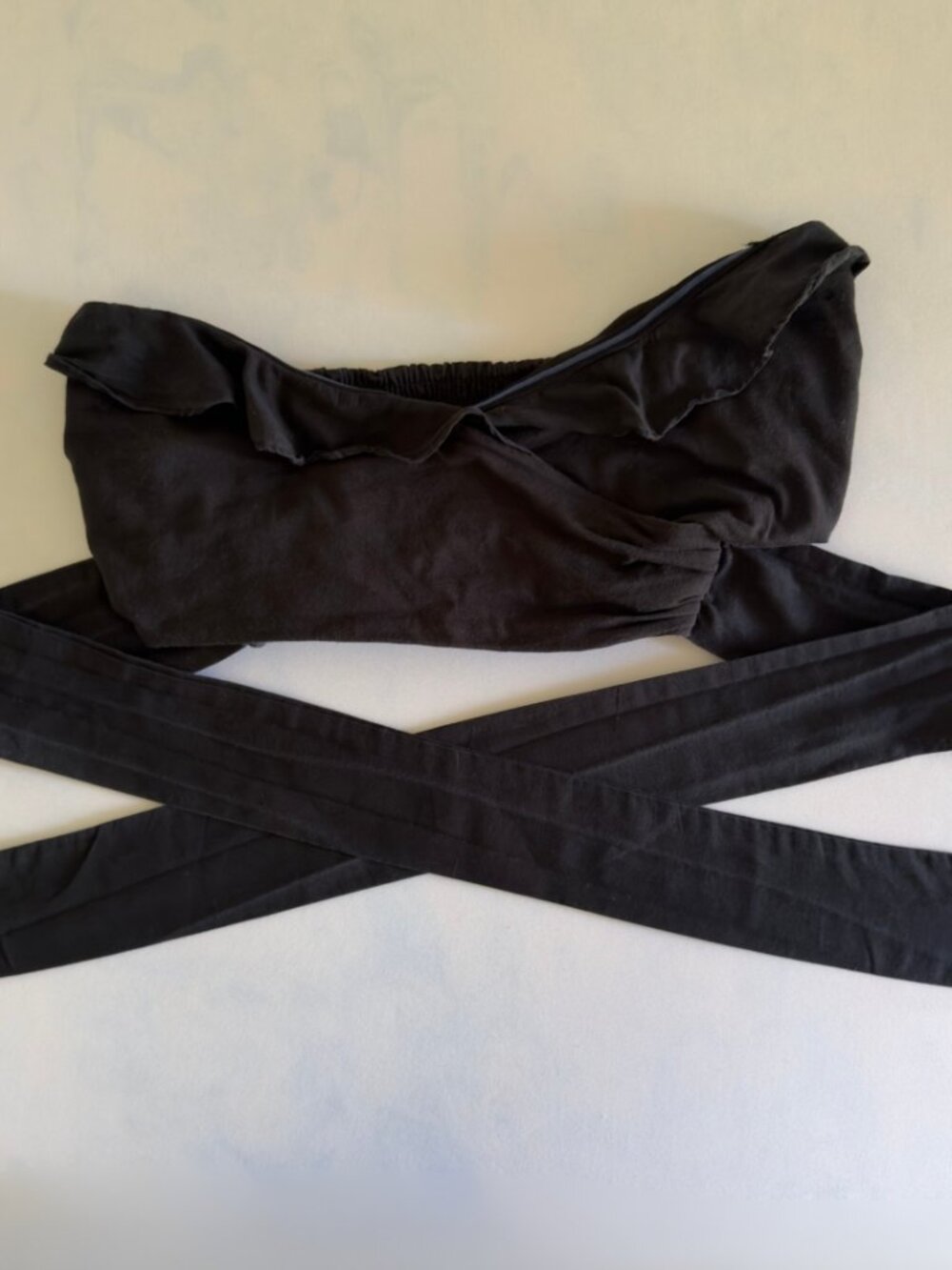 Anthropologie Black Strapless Ruffle Tie Crop Top